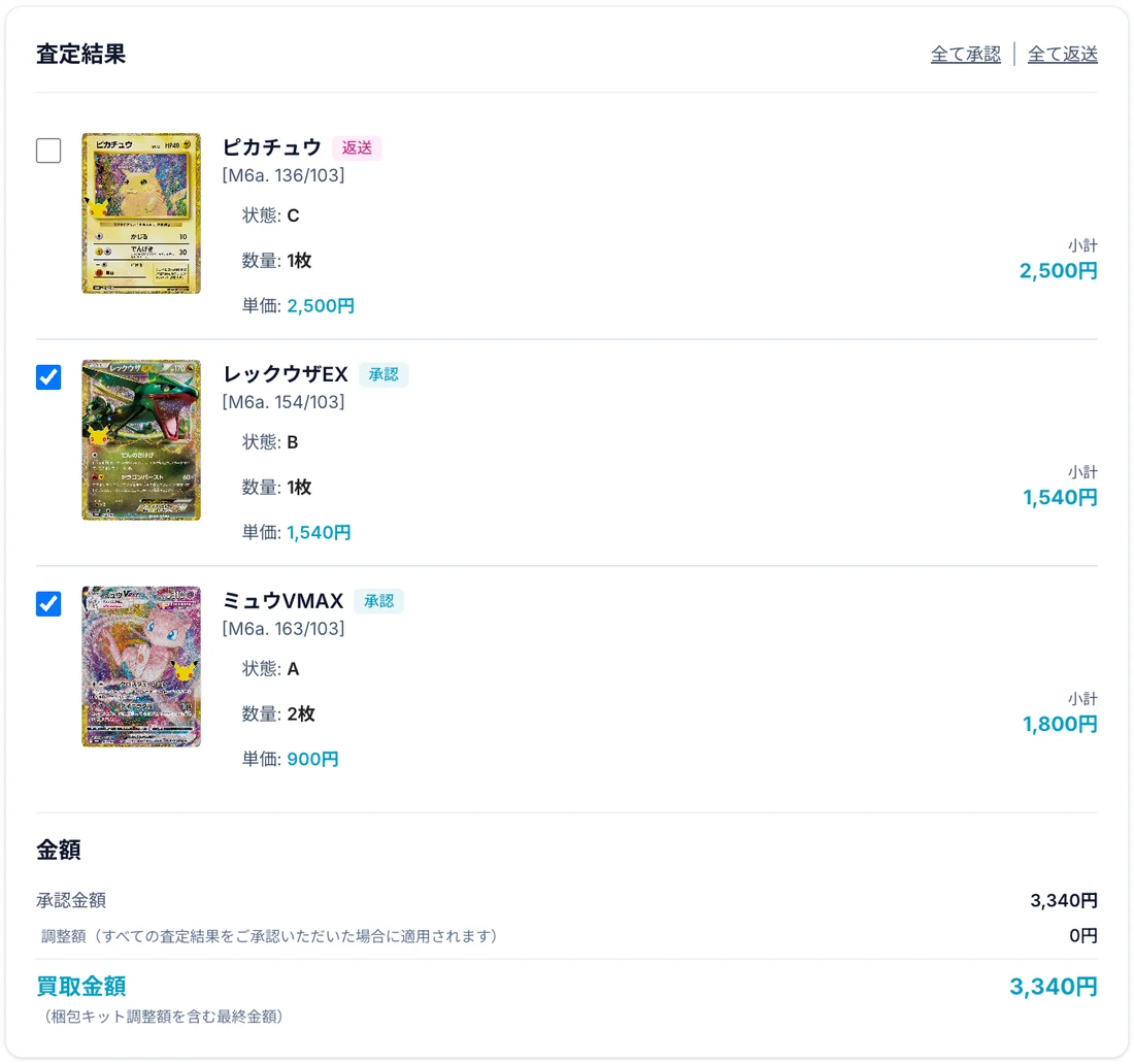 チェックなし（返送を希望）の画面例